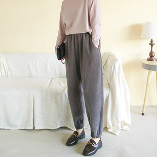 松紧腰宽松 大码 胖妹妹2025秋新品 复古灯芯绒束脚休闲裤
