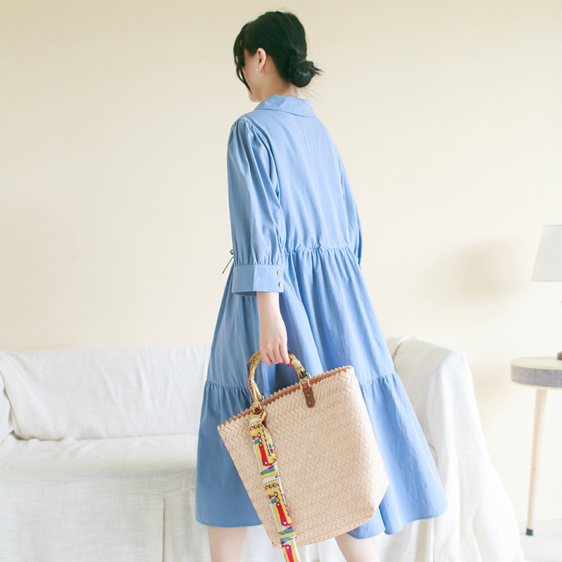 胖妹妹2025秋简约复古气质衬衫连衣裙大码纯棉文艺七分