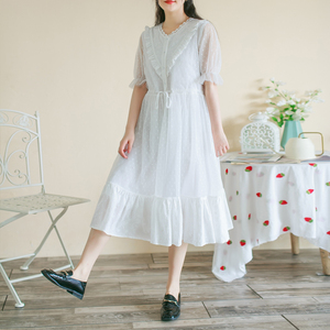 胖妹妹2025多种蕾丝拼接白色网纱连衣裙大码新款小V领仙女长裙