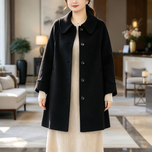 胖妹妹温柔风娃娃领呢子大衣大码女装中长款宽松显瘦毛呢外套秋冬