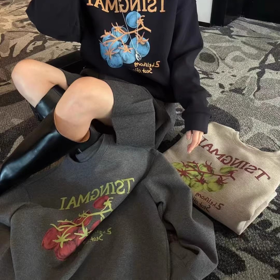 QM青迈国际加绒卫衣女2025秋冬韩系简约百搭圆领宽松显瘦休闲上衣