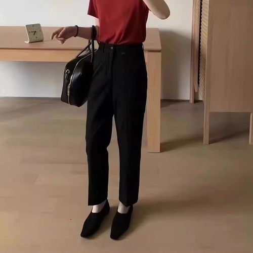 恩爱真爱西裤女2025秋高腰显瘦小直筒烟管裤黑色正装裤职业裤九分