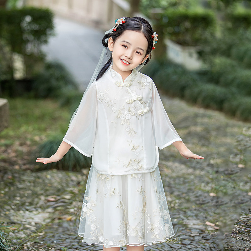 女童汉服套装2022春夏装新款洋气宝宝儿童装复古中国风唐装两件套