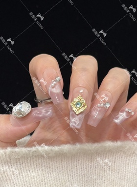 【L119】高级韵味紫色渐变猫眼奢华镶钻手工穿戴甲