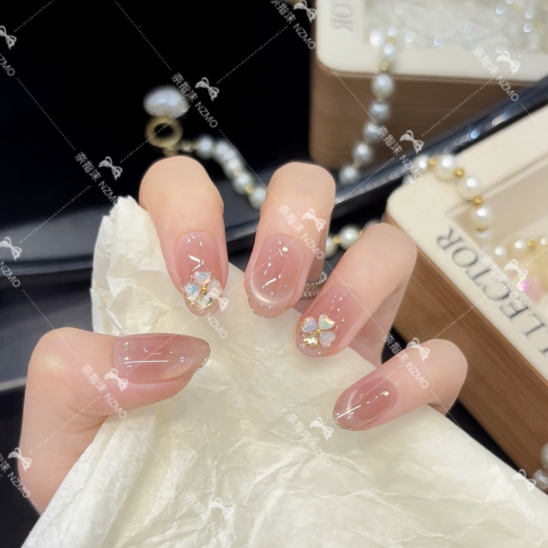 【有钱花】指甲微笑猫眼法式日常镶钻穿戴甲百搭显白