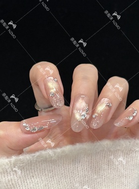 【Y58】爆闪千金镶钻猫眼手工轻奢穿戴甲纯欲显白温柔美甲