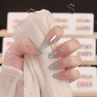 【蓝眼泪】蓝色指尖猫眼渐变纯手工穿戴甲可重复使用甲片