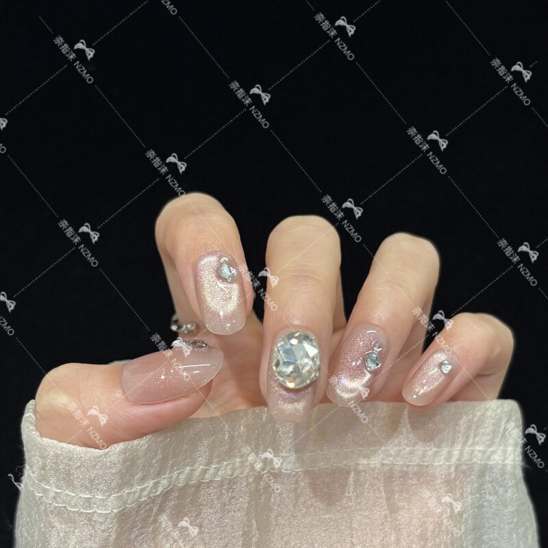 【L92】短款日常镶钻设计显白手工穿戴甲