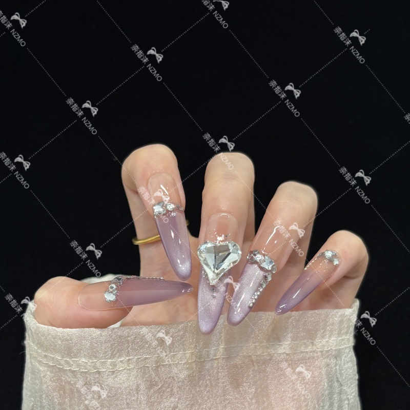 【K2006】紫色法式猫眼气质设计手工穿戴甲