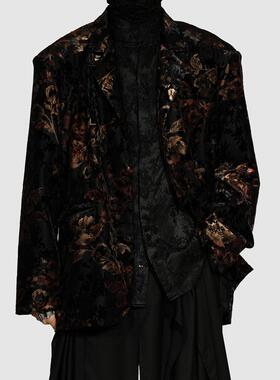 原创男装新款西服外套2025春夏花卉图案小众宽松西装帅气花外套潮