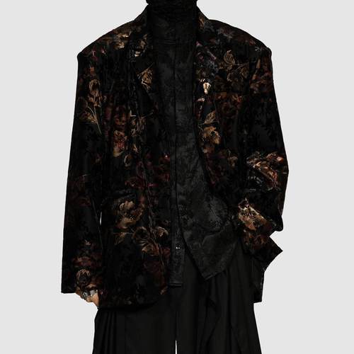 原创男装新款西服外套2025春夏花卉图案小众宽松西装帅气花外套潮