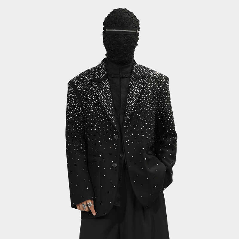 原创男装西服大码外套小众高级感烫钻工艺设计阔版宽松西装主持人