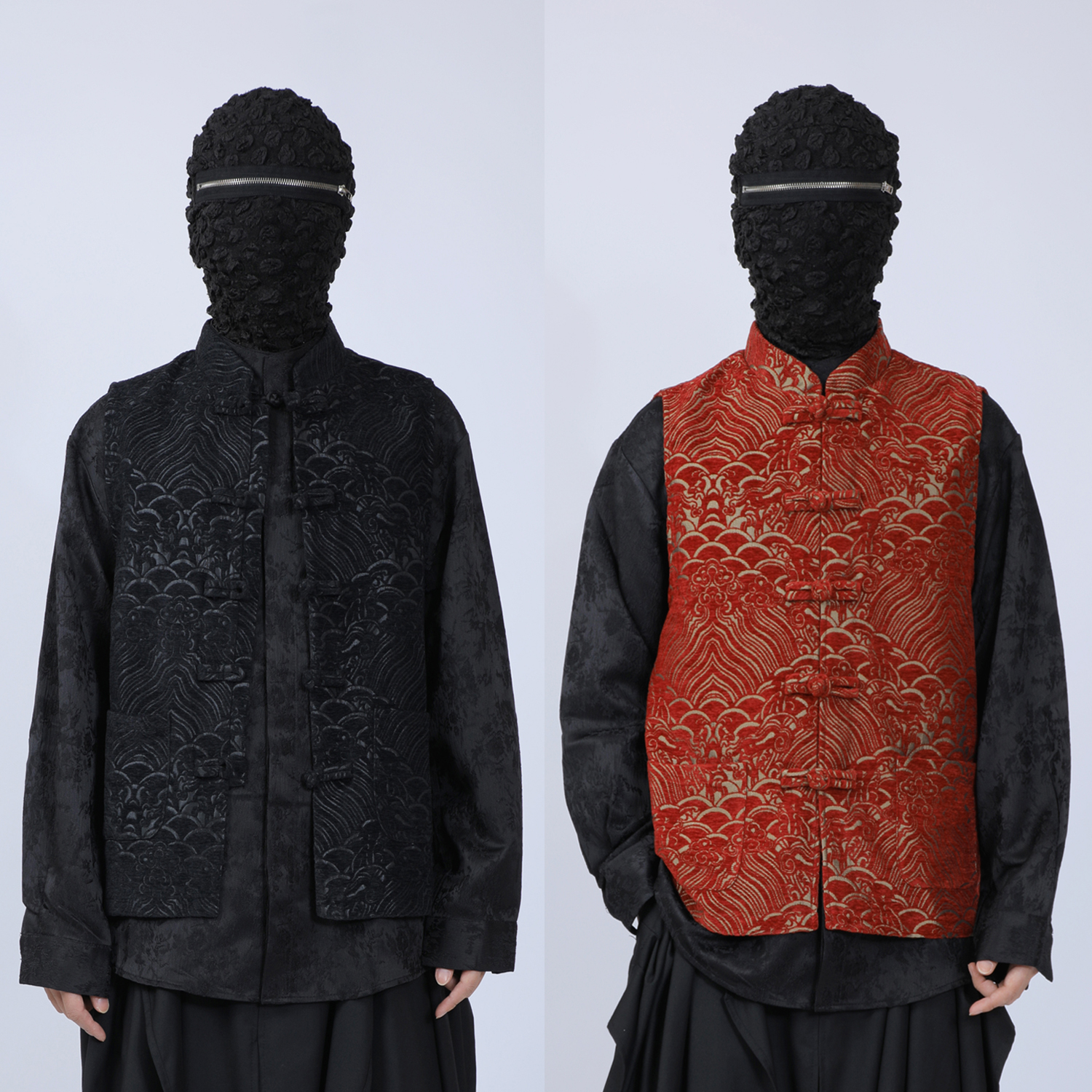 2026新款春装中国风改良唐装男无袖立领盘扣提花马甲男背心外套潮