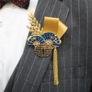 「中式扇子」喜字字条秀禾结婚礼新郎父母伴郎胸花新娘伴娘手腕花