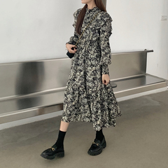 Real price floral bubble long sleeve dress women's spring 2021 new loose and slim