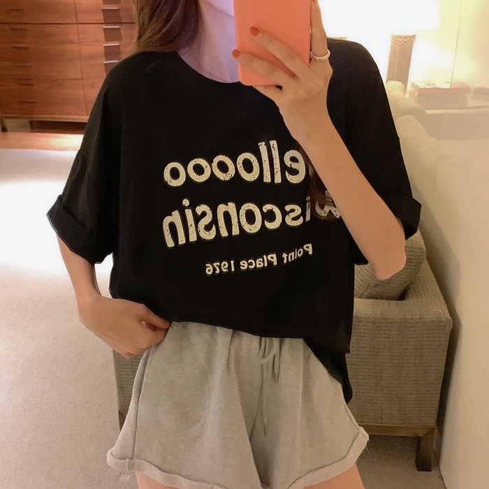 Real price short sleeve T-shirt printed letter BF lazy early spring mschf Hong Kong style top