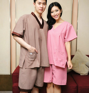 氨纶弹力全棉情侣按摩服男女洗浴场衣服养生桑拿汗蒸足疗SPA开衫