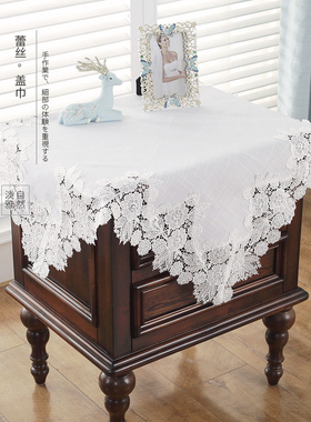 唯米9917简约白色麻棉蕾丝正方形床头柜盖布艺百搭防尘罩套遮盖巾