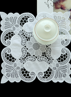 唯米6502简约百搭蕾丝镂空床头柜防尘罩套复古白色正方形多用盖巾