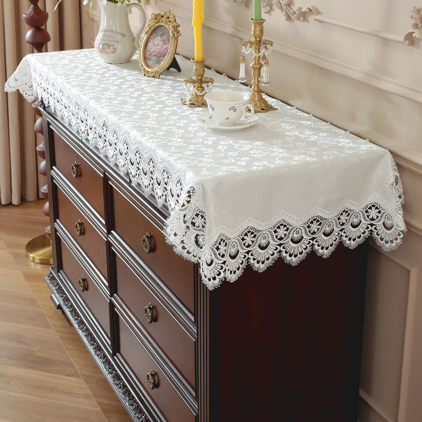 复古白色蕾丝电视柜斗柜防尘盖巾