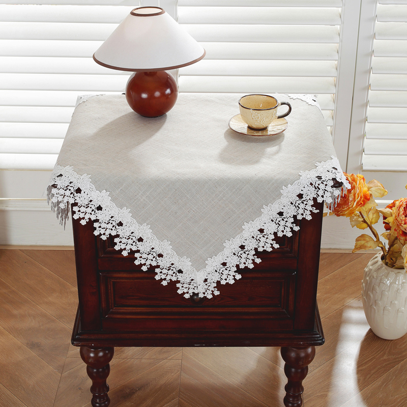 唯米9978简美麻棉蕾丝床头柜盖布