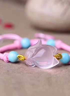 天然粉水晶冰种手编绳