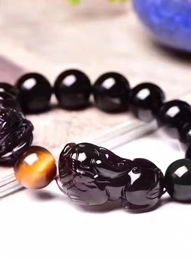天然黑曜石男女款财运貔貅手链