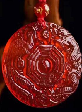 天然龙凤红玛瑙项链饰品八卦吊坠