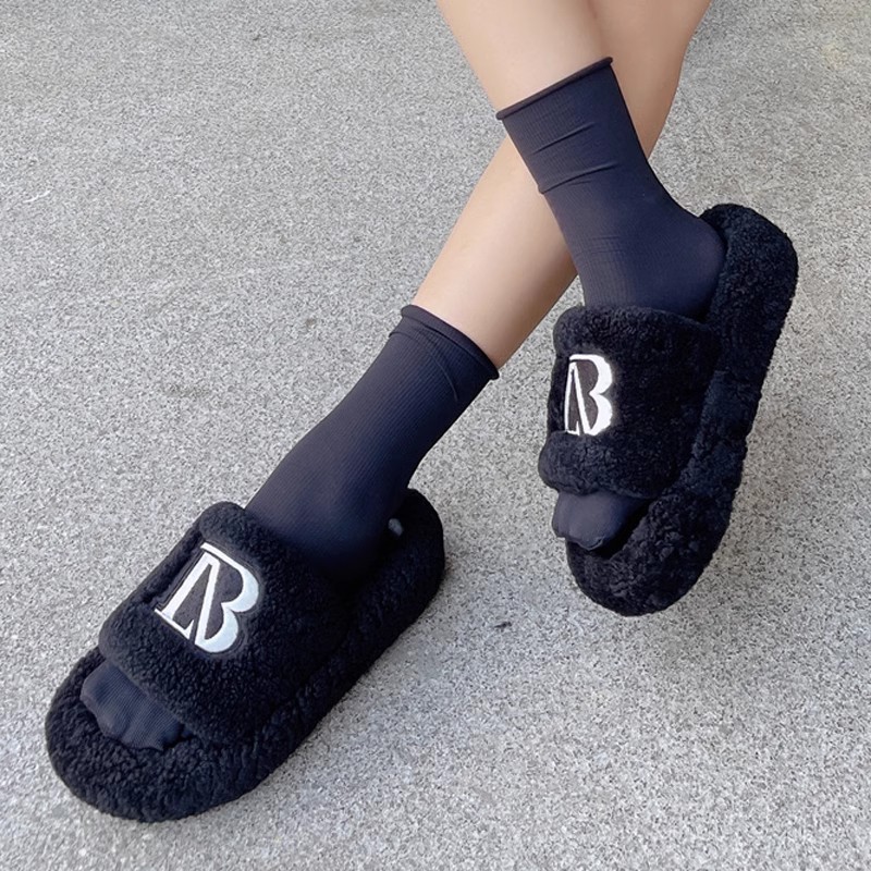 真皮羊羔毛毛毛拖鞋女