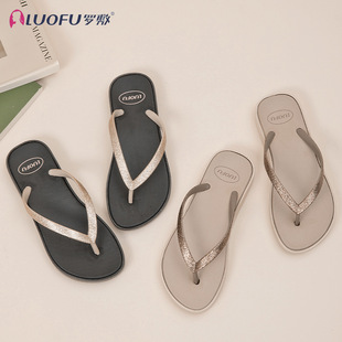 罗敷法式夹趾带钻平底人字拖夏季新款沙滩凉鞋外穿软底百搭配裙子