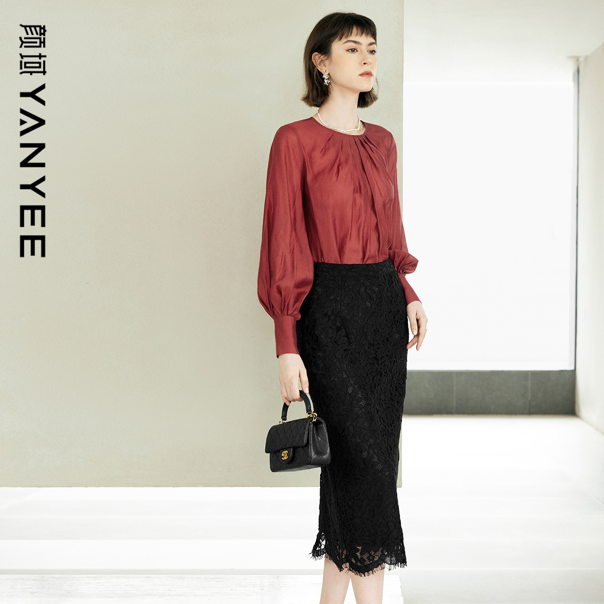 颜域气质天丝衬衫半裙两件套