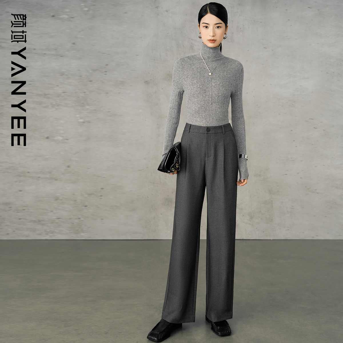 颜域格雷系灰色通勤西装裤
