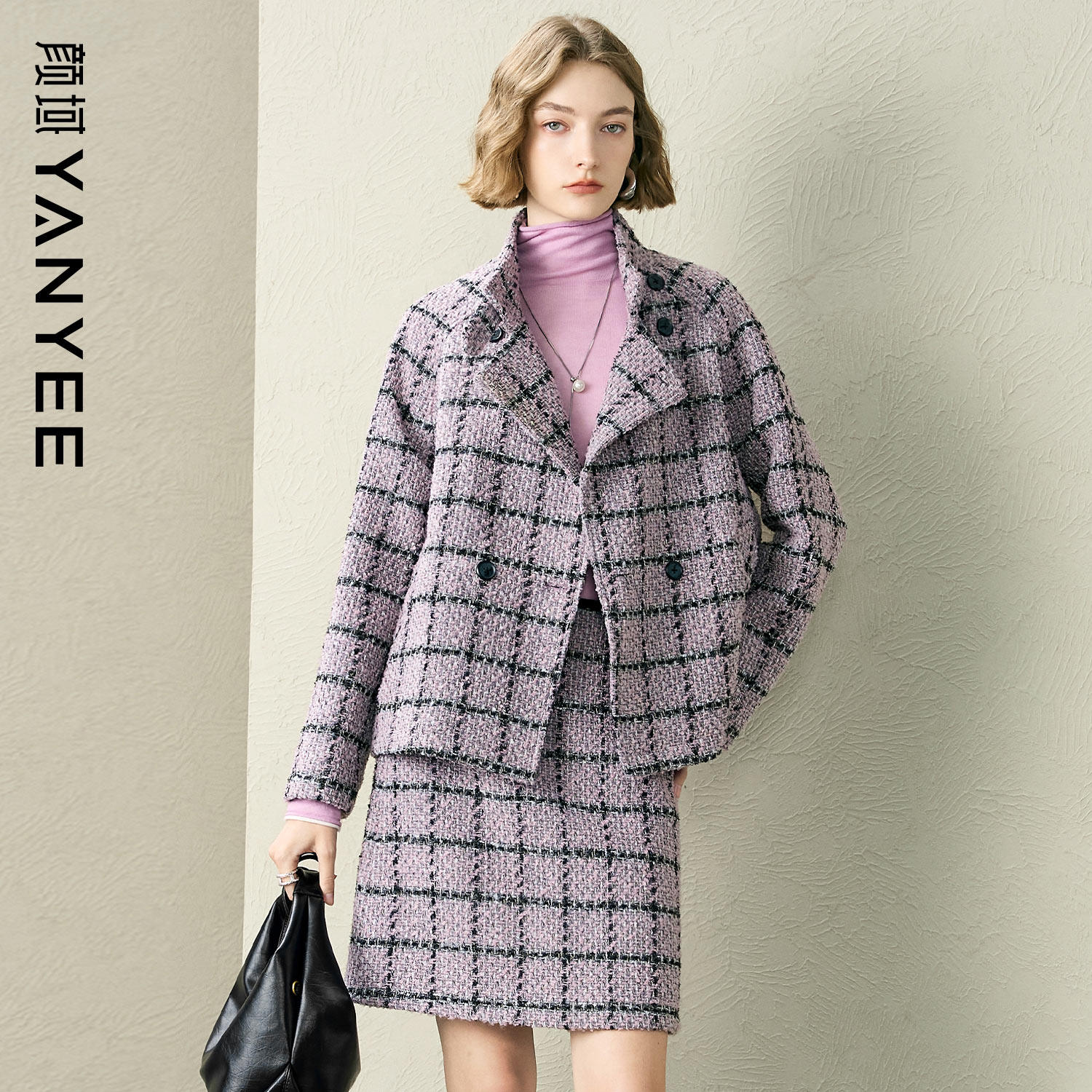 颜域格子西装领毛呢外套半身裙两件套女冬季2025新款穿搭一整套装,女装/女士精品,时尚套装,淘宝优惠券,粉丝福利购,淘宝优惠卷