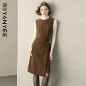 新款 颜域咖色毛呢连衣裙女士2025冬季 高级感背心裙子 53%羊毛
