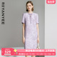 宽松短袖 裙子 颜域新中式 紫色优雅中长款 气质连衣裙2024新款 女夏装
