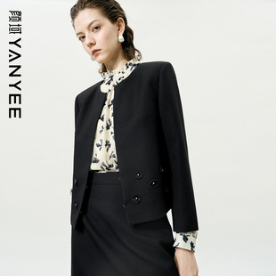 优雅气质通勤职业短外套 新款 颜域黑色薄款 小香风外套女士2026春季