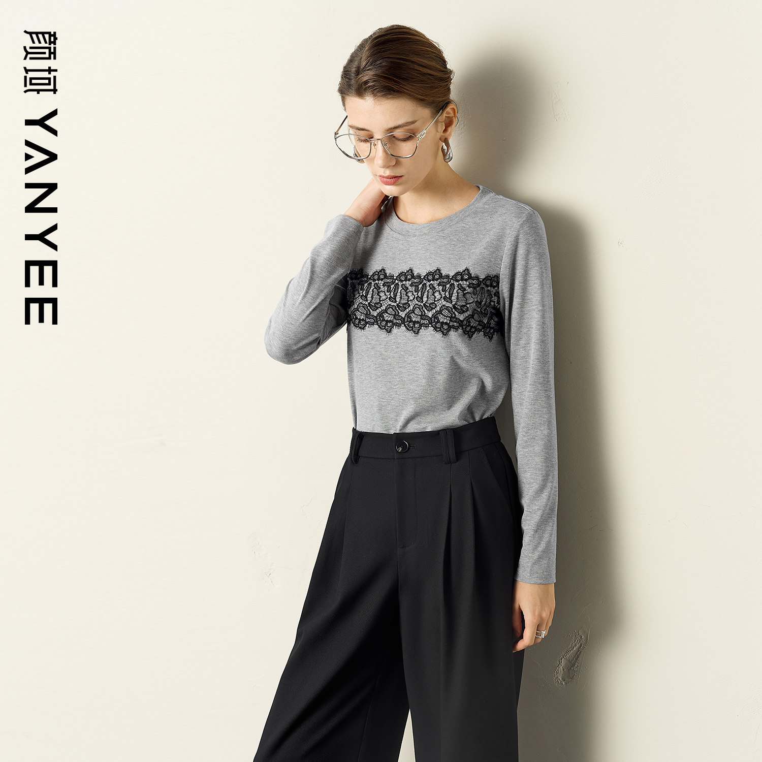 颜域灰色独特气质针织衫女2026新款春装时尚复古宽松套头上衣女士