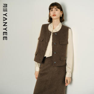 【49%羊毛】颜域小香风背心马甲女冬季2025新款咖色短款毛呢外套