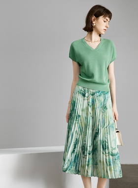 颜域绿色气质套装2026新款女装夏装搭配一整套针织衫半身裙两件套