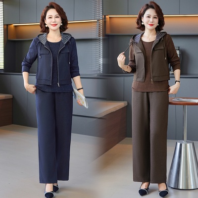 妈妈春装休闲马夹外套运动三件套