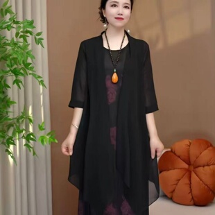 夏季新款妈妈装时尚百搭透气披肩外套女气质宽松洋气防晒披肩外搭
