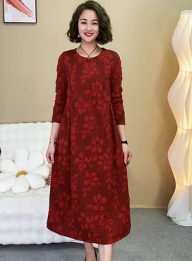 百搭气质复古提花妈妈连衣裙