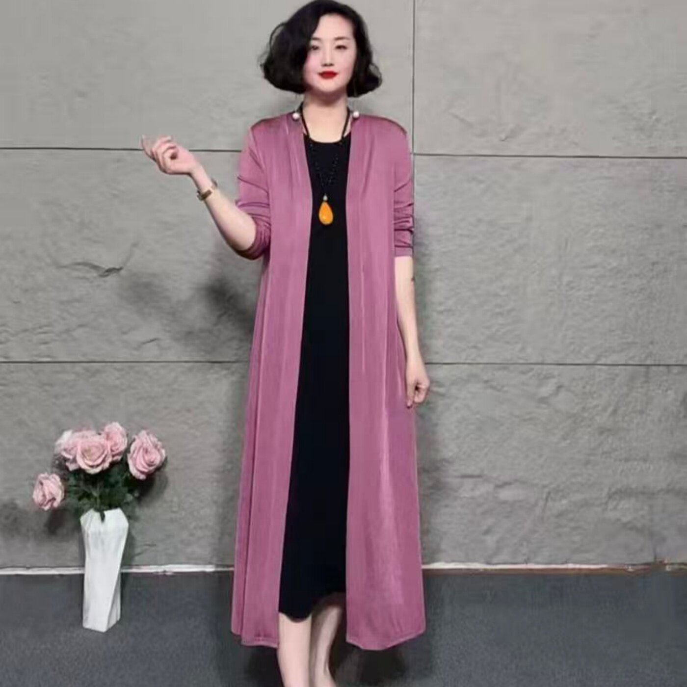 春夏新款披肩开衫外套女妈妈装长袖时尚显瘦百搭薄款防晒衣风衣