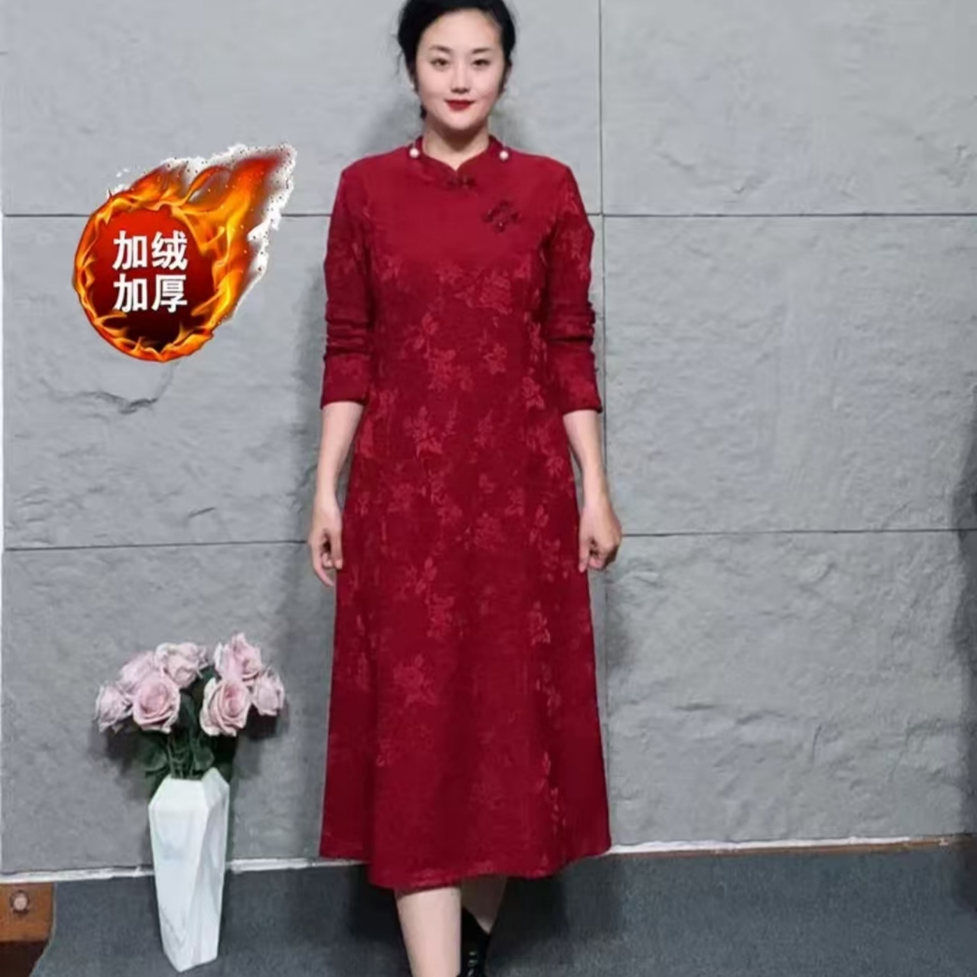 妈妈冬季新中式改良旗袍连衣裙