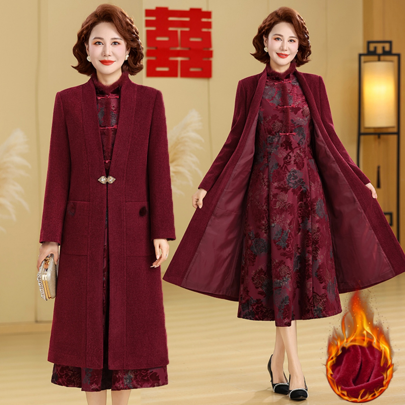 喜妈妈中国风婚宴装加绒加厚礼服