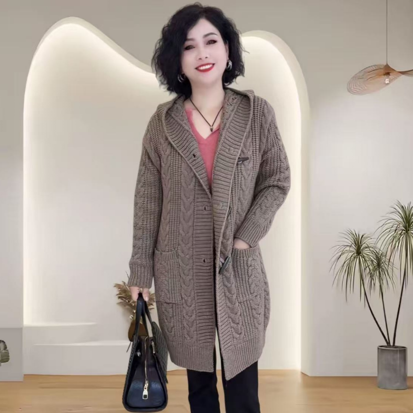 妈妈秋冬装加厚毛衣开衫外套