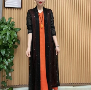 中年妈妈夏装披肩开衫中长款外披中老年女装防晒衣披风外套薄外搭