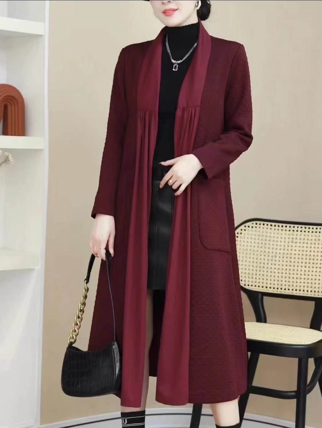 外披大码过膝韩版中老年妈妈开衫