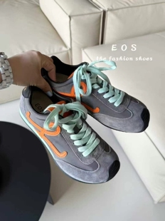 EOS真皮布面德训鞋女2025秋季新款复古拼色休闲运动阿甘鞋小白鞋