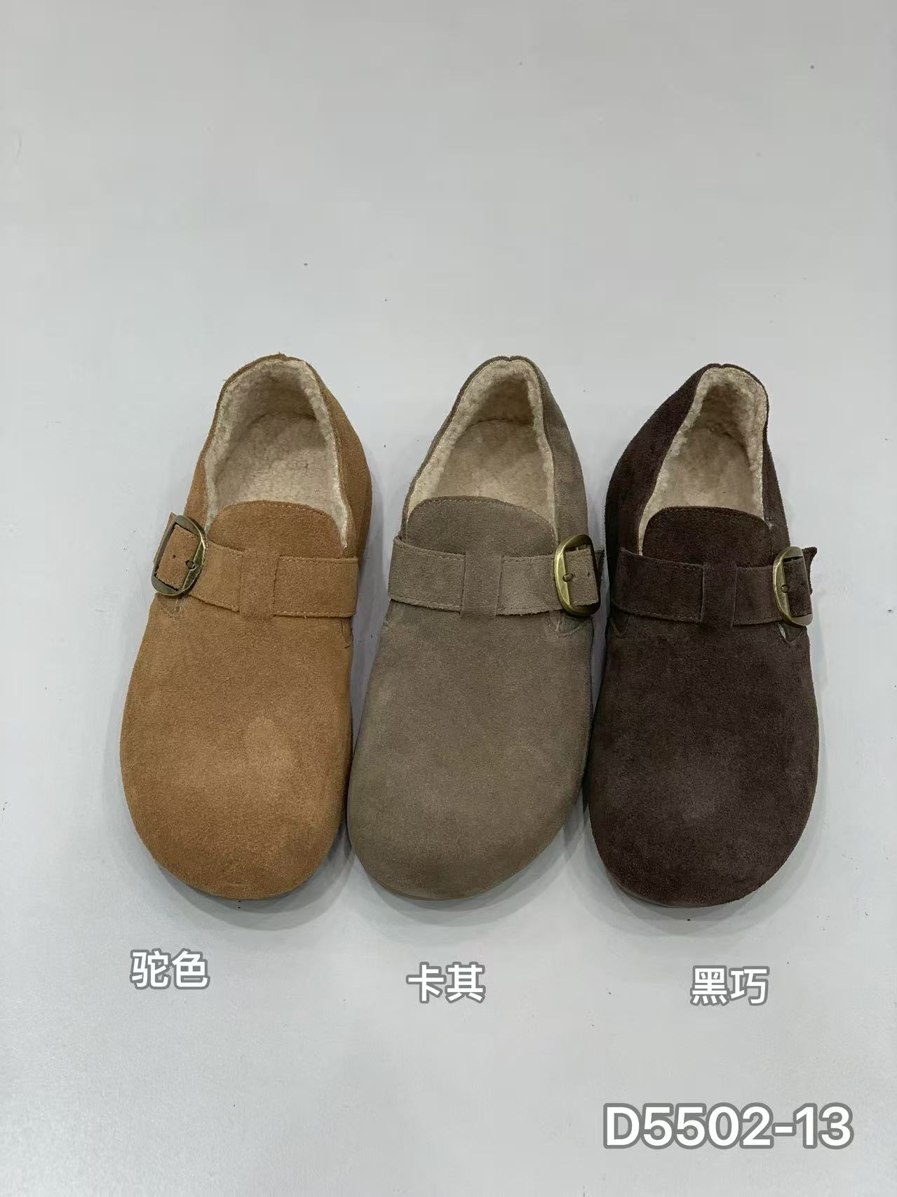 可千凡5502-13真皮勃肯女2025冬新款复古休闲加绒平底羊羔毛棉鞋